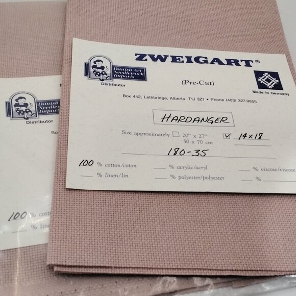 Zweigart Hardanger Cotton 2 New Packs #180-35 - 22 Count 14x18" Antique Pink - Picture 2 of 4